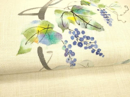 平和屋着物＊夏物 九寸名古屋帯 手描き 葡萄蔦の葉文 銀通し地 DABC8988cm