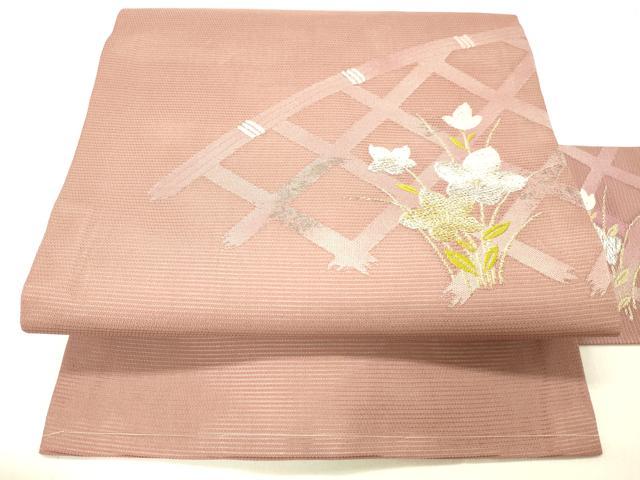 平和屋着物＊夏物 九寸名古屋帯 籬草花文 金銀糸 正絹 逸品 DABC8989cm