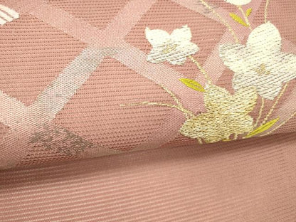 平和屋着物＊夏物 九寸名古屋帯 籬草花文 金銀糸 正絹 逸品 DABC8989cm