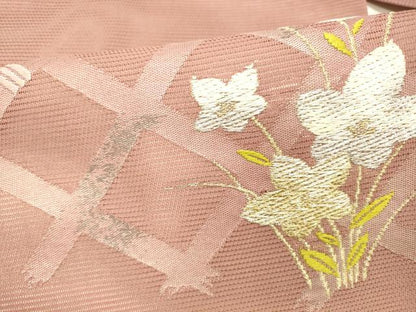 平和屋着物＊夏物 九寸名古屋帯 籬草花文 金銀糸 正絹 逸品 DABC8989cm