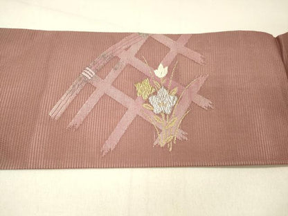 平和屋着物＊夏物 九寸名古屋帯 籬草花文 金銀糸 正絹 逸品 DABC8989cm