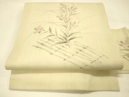 平和屋着物＊夏物 九寸名古屋帯 作家物 手描き 草花文 正絹 逸品 DABC8990cm