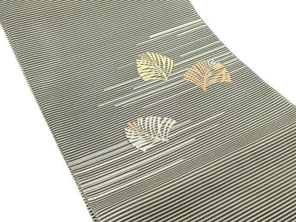平和屋着物＊夏物　八寸名古屋帯　松葉文　銀糸　正絹　逸品　DABC8992cm