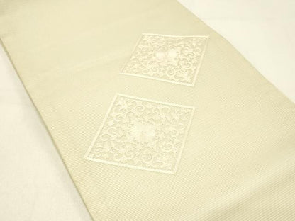 平和屋着物＊夏物 九寸開き名古屋帯 総刺繍 花菱文 正絹 逸品 DABC8994cm