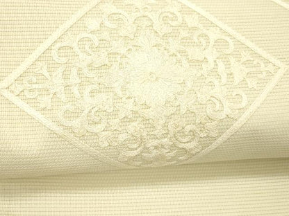 平和屋着物＊夏物 九寸開き名古屋帯 総刺繍 花菱文 正絹 逸品 DABC8994cm