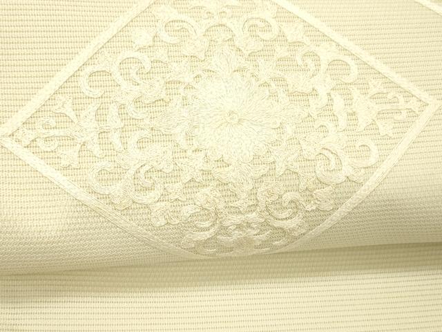 平和屋着物＊夏物 九寸開き名古屋帯 総刺繍 花菱文 正絹 逸品 DABC8994cm
