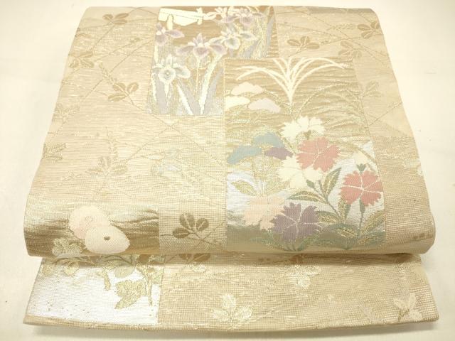 平和屋着物＊夏物 六通柄袋帯 色紙草花文 金銀糸 正絹 逸品 DABC8998cm