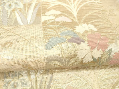 平和屋着物＊夏物 六通柄袋帯 色紙草花文 金銀糸 正絹 逸品 DABC8998cm