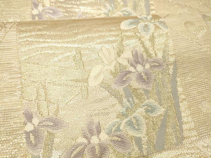 平和屋着物＊夏物 六通柄袋帯 色紙草花文 金銀糸 正絹 逸品 DABC8998cm