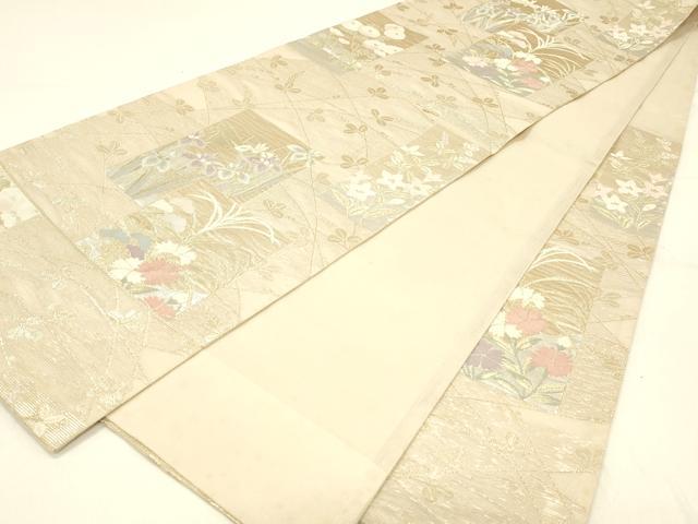 平和屋着物＊夏物 六通柄袋帯 色紙草花文 金銀糸 正絹 逸品 DABC8998cm