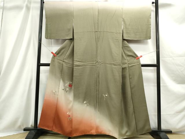 平和屋着物■訪問着 総刺繍 草花文 暈し染め 金糸 正絹 逸品 DABC9001qa