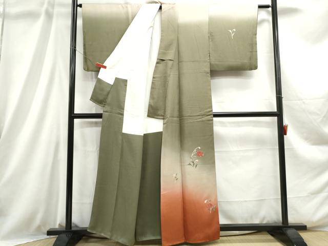 平和屋着物■訪問着 総刺繍 草花文 暈し染め 金糸 正絹 逸品 DABC9001qa