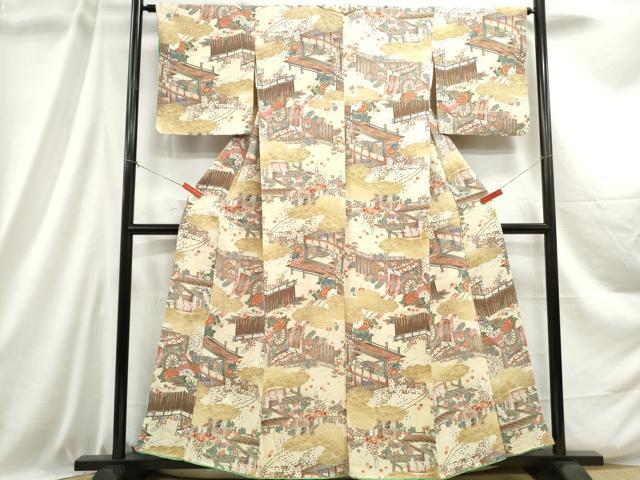 平和屋着物■上質な小紋 風景花文 鬼しぼ縮緬 正絹 逸品 DABC9006qa
