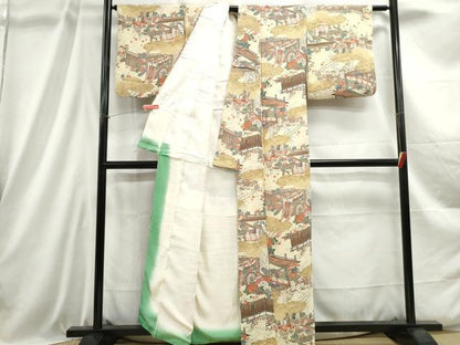 平和屋着物■上質な小紋 風景花文 鬼しぼ縮緬 正絹 逸品 DABC9006qa