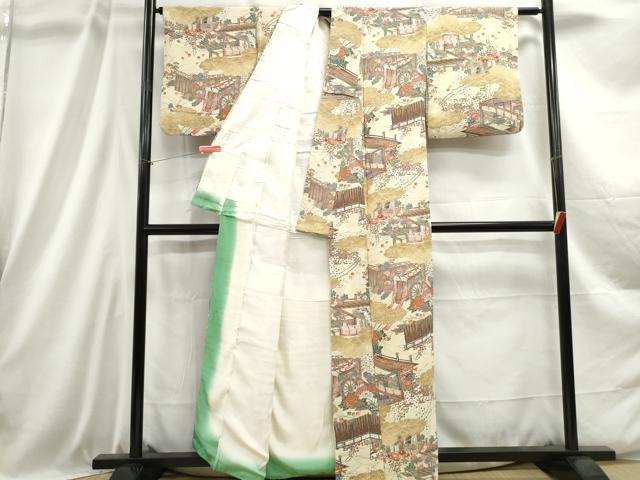 平和屋着物■上質な小紋 風景花文 鬼しぼ縮緬 正絹 逸品 DABC9006qa