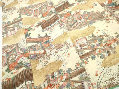 平和屋着物■上質な小紋 風景花文 鬼しぼ縮緬 正絹 逸品 DABC9006qa