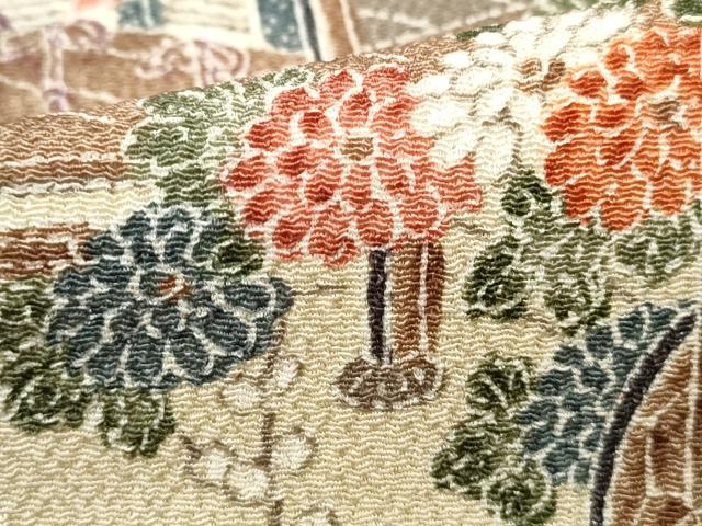 平和屋着物■上質な小紋 風景花文 鬼しぼ縮緬 正絹 逸品 DABC9006qa