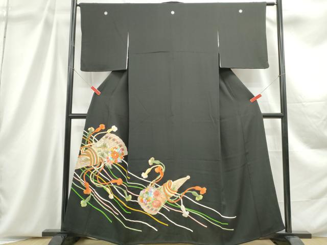 平和屋着物■豪華黒留袖　総刺繍　檜扇花文　金銀糸　正絹　逸品　DABC9041qa