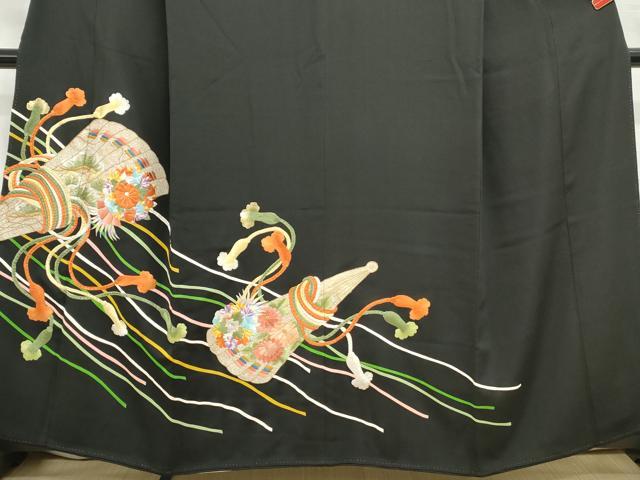 平和屋着物■豪華黒留袖　総刺繍　檜扇花文　金銀糸　正絹　逸品　DABC9041qa