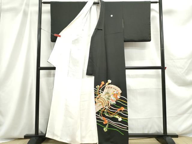 平和屋着物■豪華黒留袖　総刺繍　檜扇花文　金銀糸　正絹　逸品　DABC9041qa