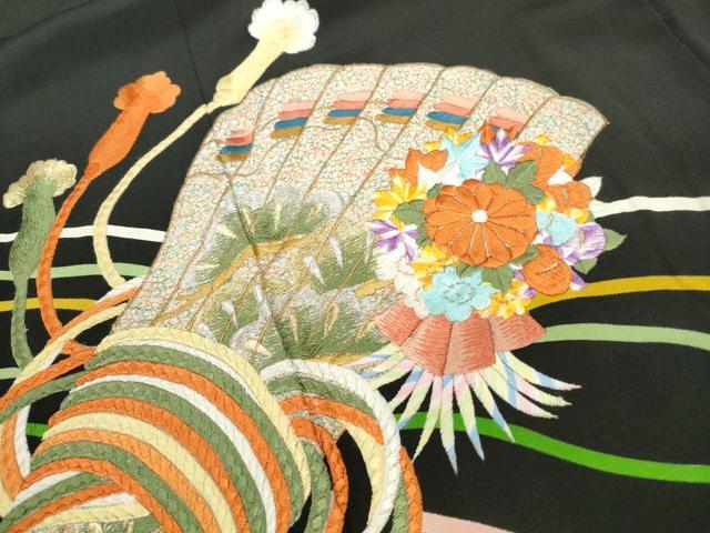 平和屋着物■豪華黒留袖　総刺繍　檜扇花文　金銀糸　正絹　逸品　DABC9041qa