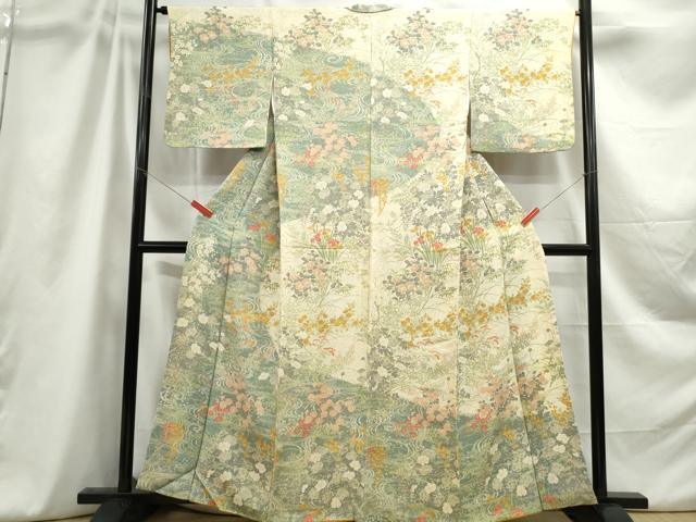 平和屋着物■訪問着 流水草花文 暈し染め 鬼しぼ縮緬 正絹 逸品 DABC9062qa