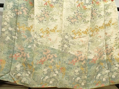 平和屋着物■訪問着 流水草花文 暈し染め 鬼しぼ縮緬 正絹 逸品 DABC9062qa