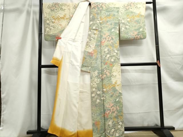 平和屋着物■訪問着 流水草花文 暈し染め 鬼しぼ縮緬 正絹 逸品 DABC9062qa