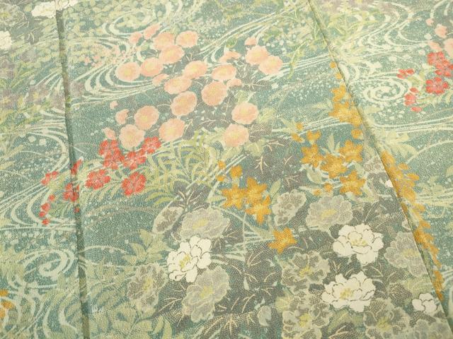 平和屋着物■訪問着 流水草花文 暈し染め 鬼しぼ縮緬 正絹 逸品 DABC9062qa