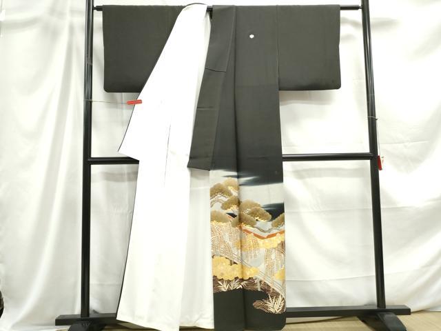 平和屋着物■豪華黒留袖　駒刺繍　枝松文　暈し染め　金銀彩　正絹　逸品　DABC9083qa
