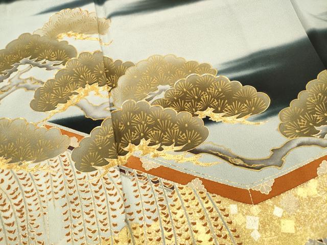 平和屋着物■豪華黒留袖　駒刺繍　枝松文　暈し染め　金銀彩　正絹　逸品　DABC9083qa