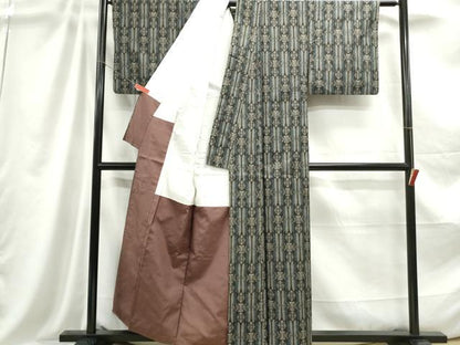 平和屋着物■本場村山大島紬 幾何学花文 正絹 逸品 DABC9089qa