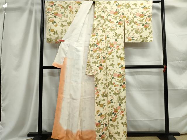 平和屋着物■上質な小紋 型染め 花蝶文 正絹 逸品 DABC9097qa