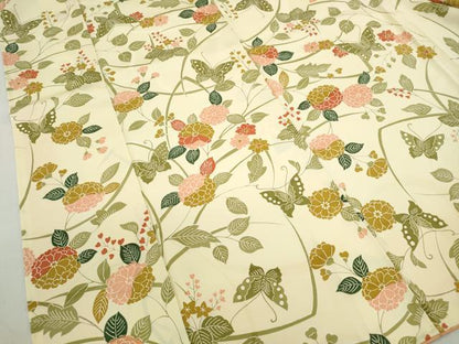 平和屋着物■上質な小紋 型染め 花蝶文 正絹 逸品 DABC9097qa