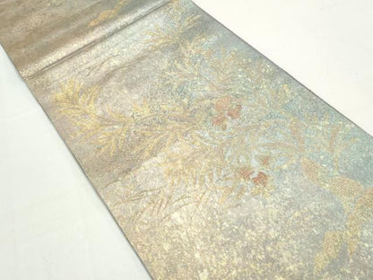 平和屋着物◎六通柄袋帯 枝葉文 織淡斗 金糸 引箔 正絹 逸品 DABC9099qa