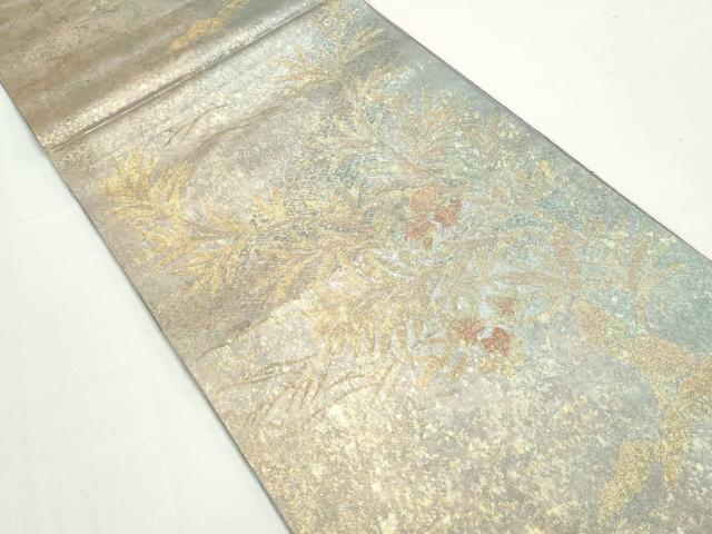 平和屋着物◎六通柄袋帯 枝葉文 織淡斗 金糸 引箔 正絹 逸品 DABC9099qa