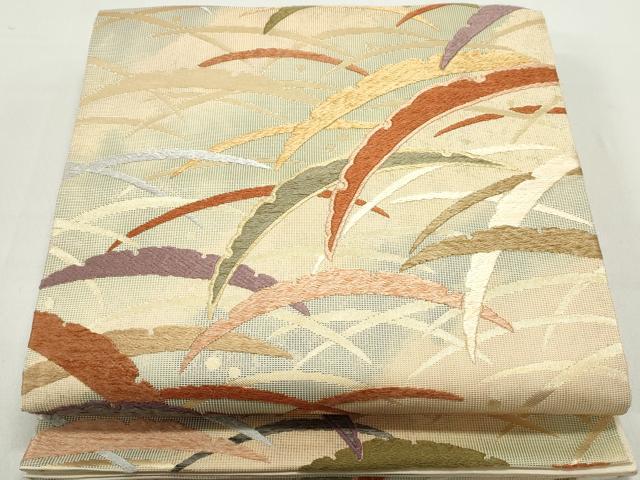 平和屋2◎六通柄袋帯 雪芝花文 泥金錦 本泥箔 逸品 DAAG5436jm | STROH.AT