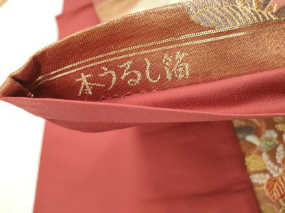 平和屋着物◎六通柄袋帯　唐織　雪輪花蝶文　本うるし箔　金糸　正絹　逸品　DABC9107qa