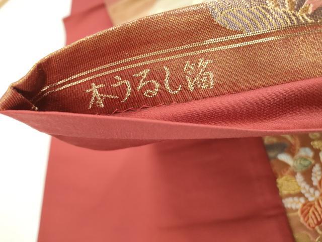 平和屋着物◎六通柄袋帯　唐織　雪輪花蝶文　本うるし箔　金糸　正絹　逸品　DABC9107qa
