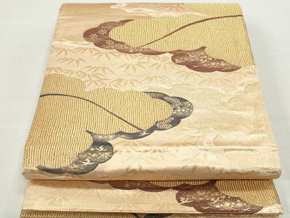平和屋着物◎六通柄　京袋帯　重ね雲笹文　金糸　正絹　逸品　DABC9112qa