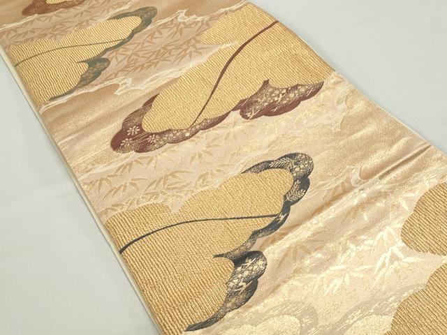 平和屋着物◎六通柄　京袋帯　重ね雲笹文　金糸　正絹　逸品　DABC9112qa