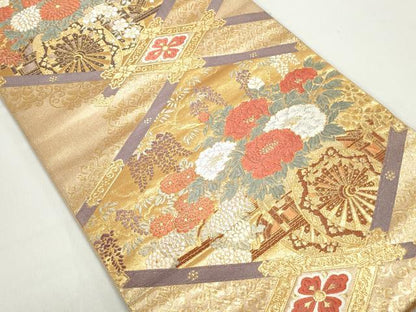 平和屋着物◎六通柄袋帯　唐織　天井花車文　金銀糸　正絹　逸品　DABC9116qa