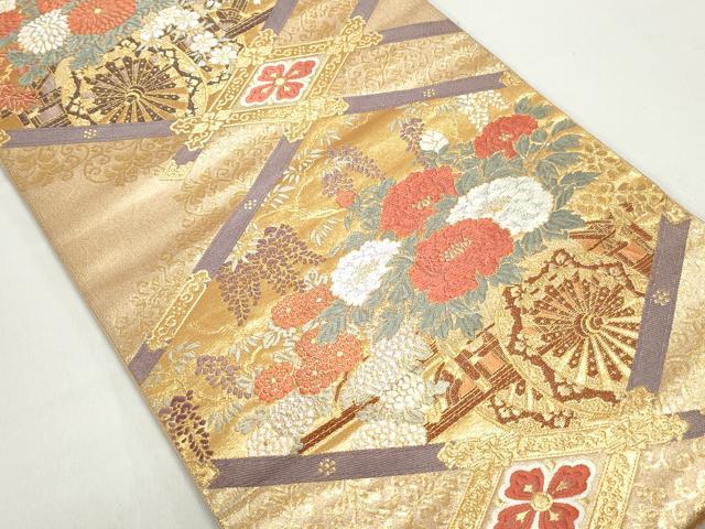 平和屋着物◎六通柄袋帯　唐織　天井花車文　金銀糸　正絹　逸品　DABC9116qa