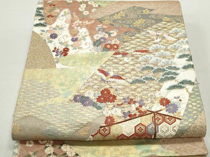 平和屋着物◎六通柄袋帯　唐織　道長花鳥文　金糸　引箔　正絹　逸品　DABC9119qa