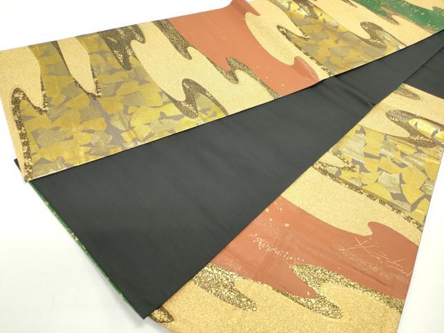 平和屋着物◎六通柄袋帯　道長箔散らし文　黒地　金糸　正絹　逸品　DABC9121qa