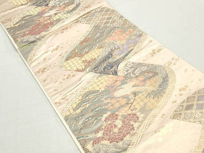 平和屋着物◎六通柄袋帯　桃山絵巻　金糸　正絹　逸品　DABC9124qa