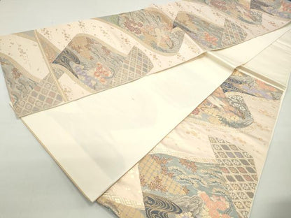 平和屋着物◎六通柄袋帯　桃山絵巻　金糸　正絹　逸品　DABC9124qa