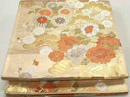 平和屋着物◎六通柄袋帯　唐織　枝松花文　金銀糸　正絹　逸品　DABC9126qa