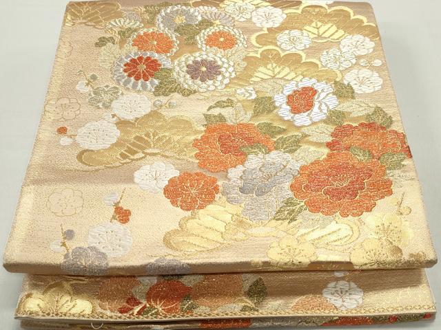 平和屋着物◎六通柄袋帯　唐織　枝松花文　金銀糸　正絹　逸品　DABC9126qa