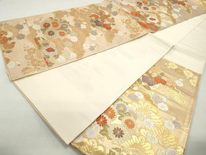 平和屋着物◎六通柄袋帯　唐織　枝松花文　金銀糸　正絹　逸品　DABC9126qa